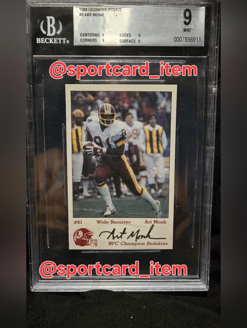 1984 Redskins Police #3 Art Monk – Graded Beckett BGS 9 Mint (Quad 9 Subgrades)